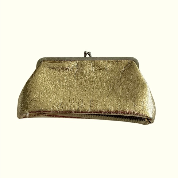 Vintage 60s Metallic Gold Lame Evening Bag Clutch Retro Glam Kiss Lock/Zip - Picture 4 of 5